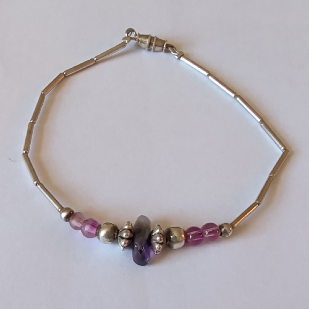 Silver Tone Purple Stone Bracelet
